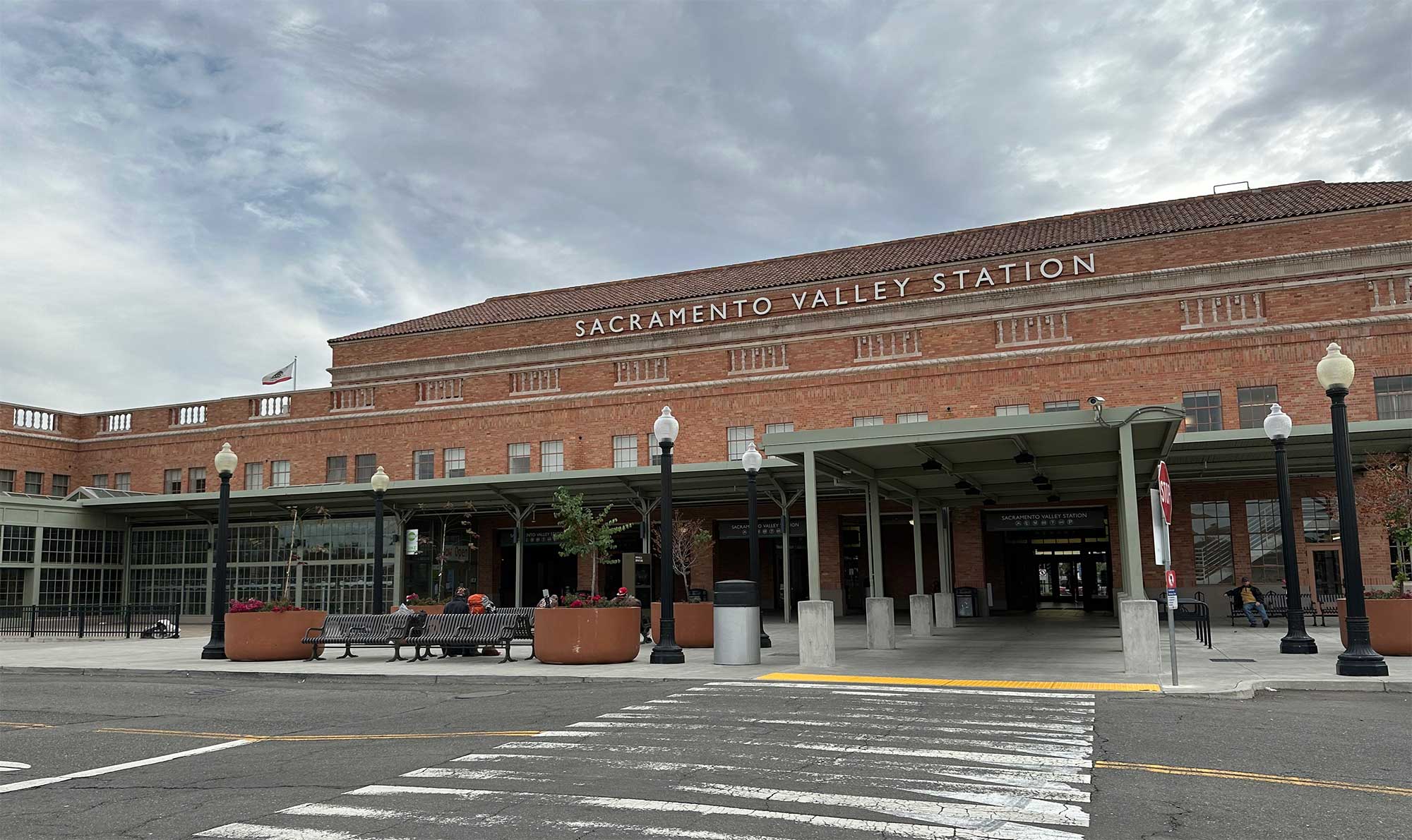 Exterior facade of the Sacramento Valley Train Station terminal building.