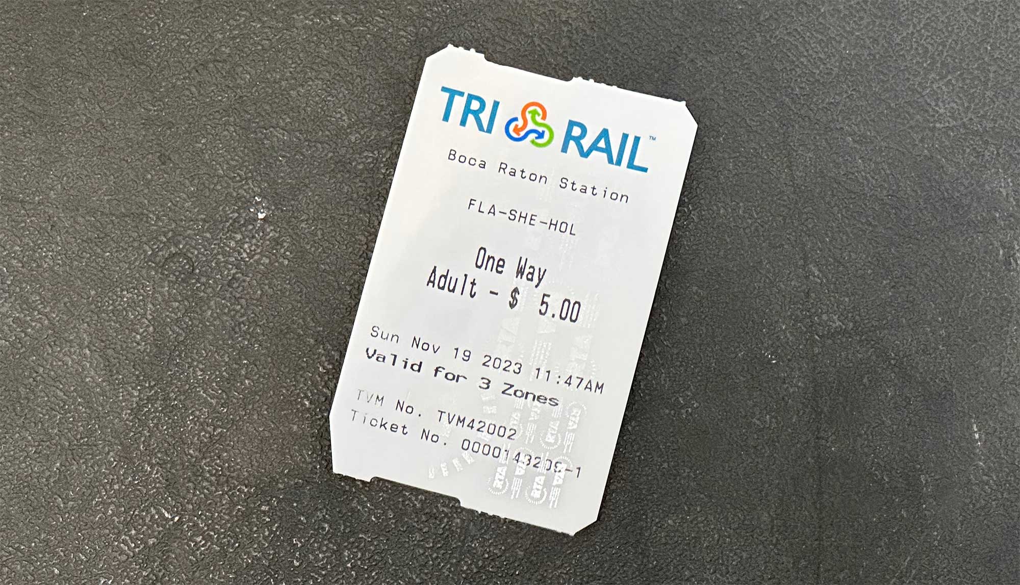 Tri-Rail ticket and receipt.