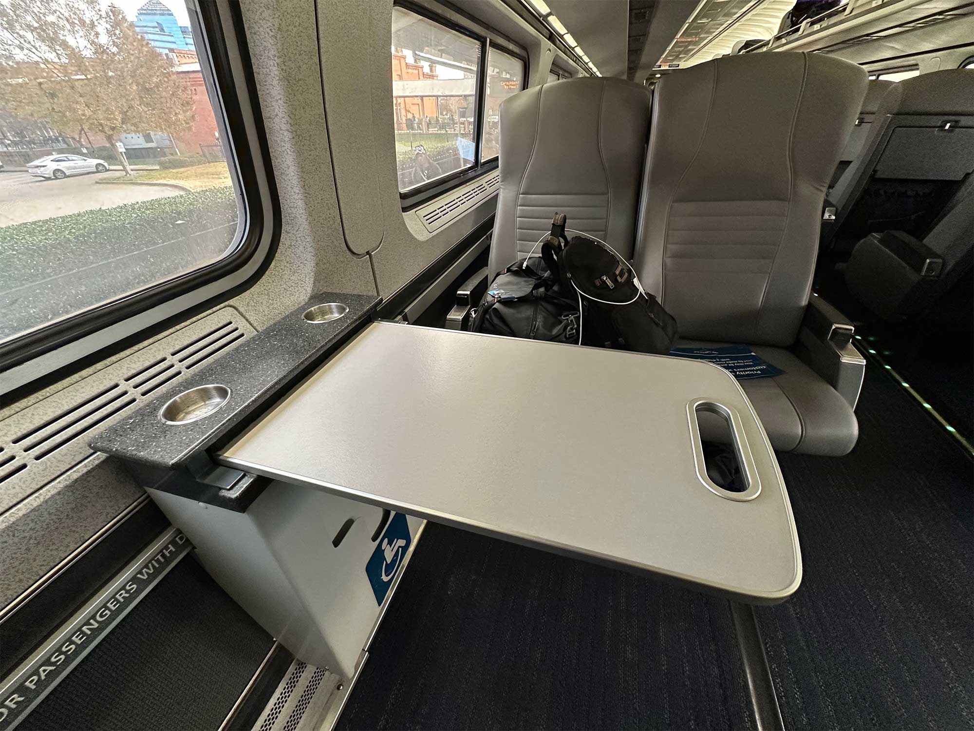 Tray table on Amtrak train.