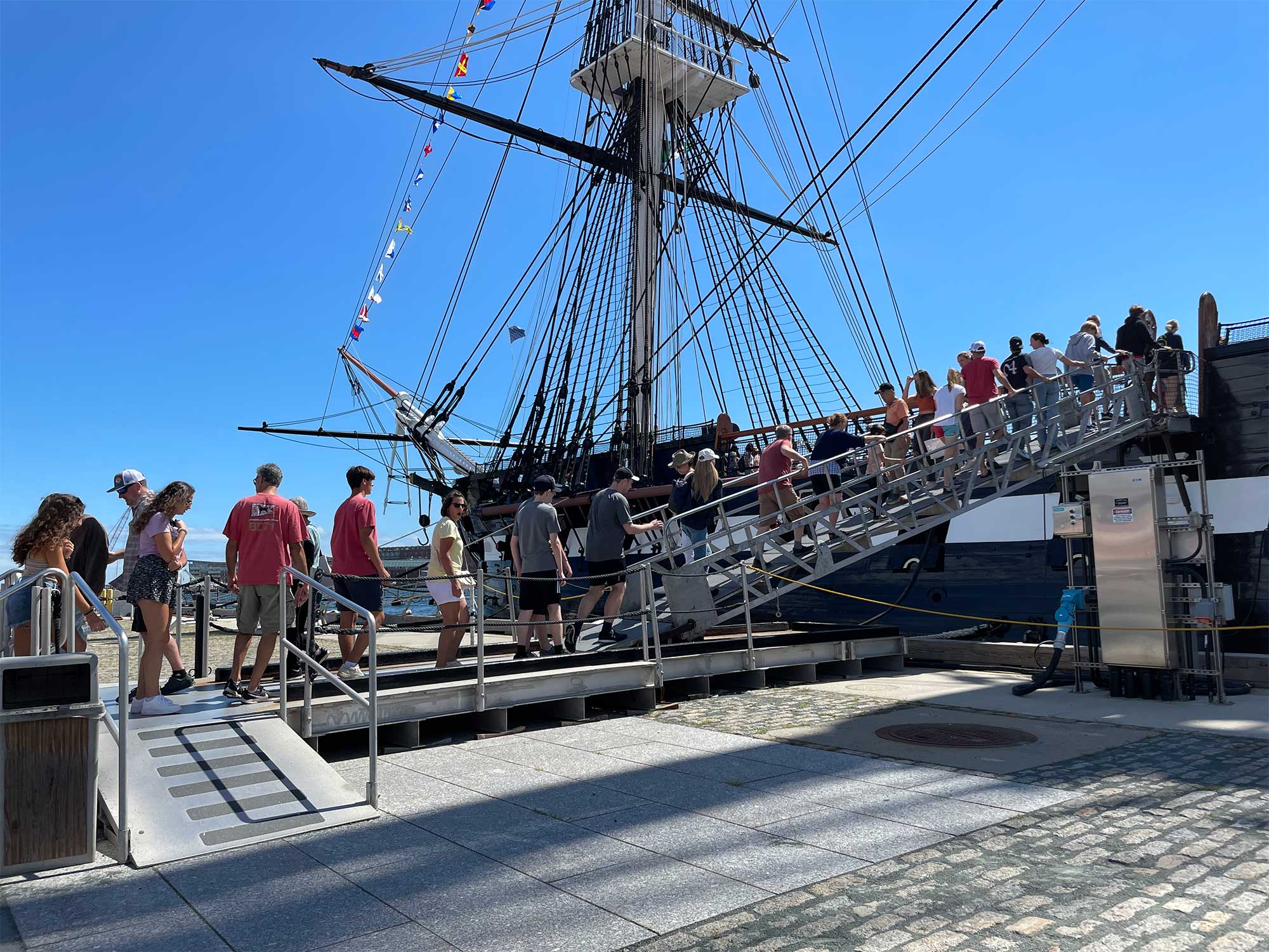 Boarding ramp leading to the ship's deck.