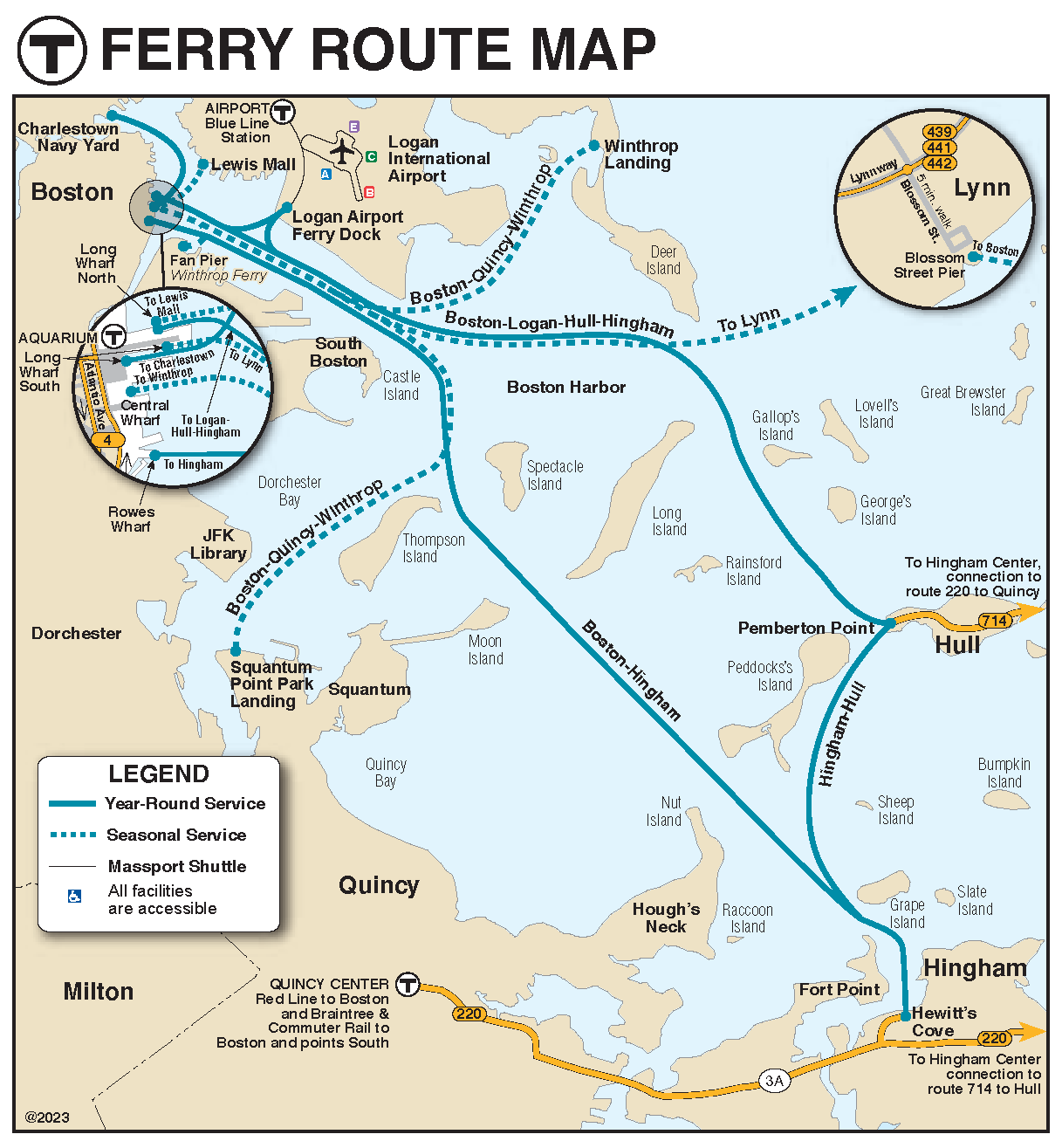 Route map of Boston ferries.