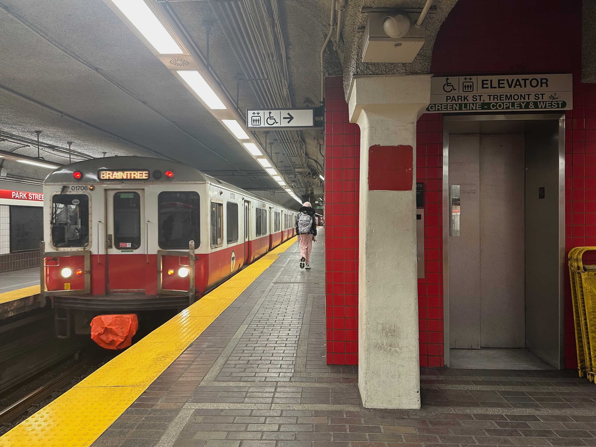 Red line train at Park Street station.