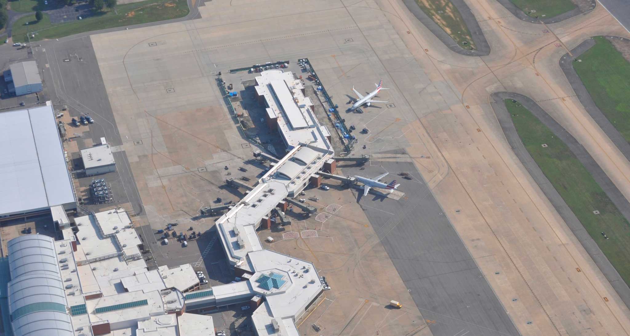 Aerial view of Richmond Airport terminal.