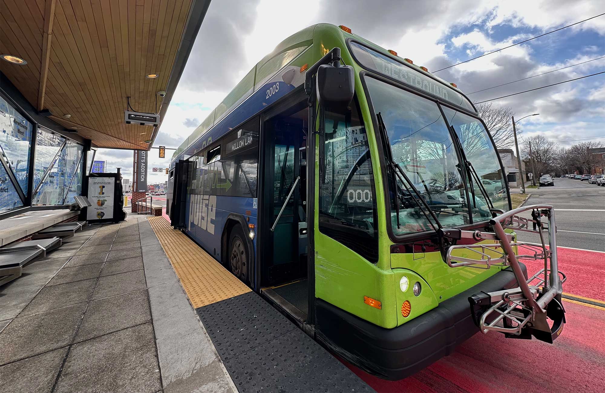 City bus at bus station.