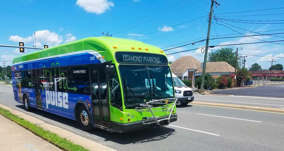 City bus on street in Richmond, Virginia.