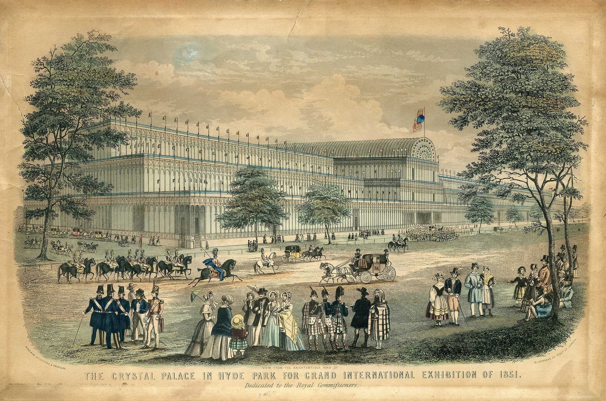 View from the Knightsbridge Road of The Crystal Palace in Hyde Park for Grand International Exhibition of 1851.