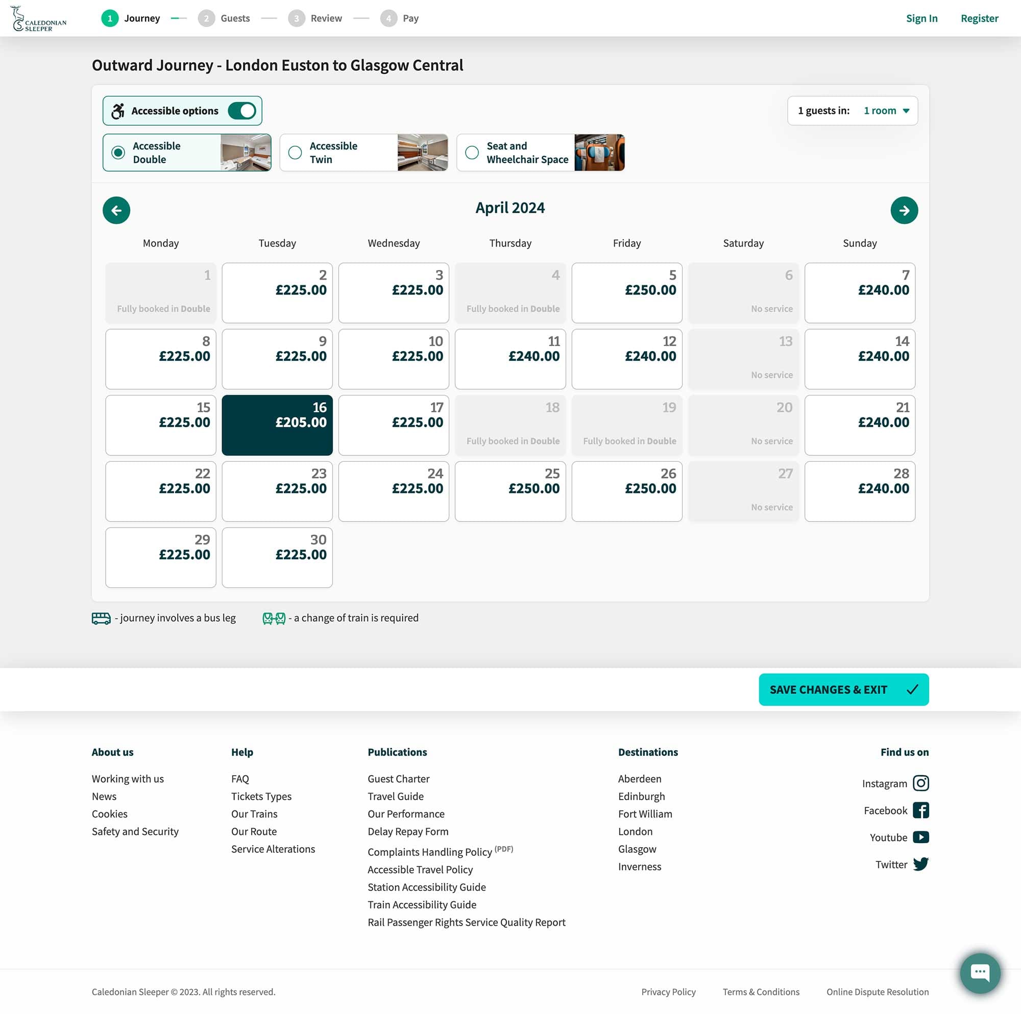 Caledonian Sleeper fare calendar.