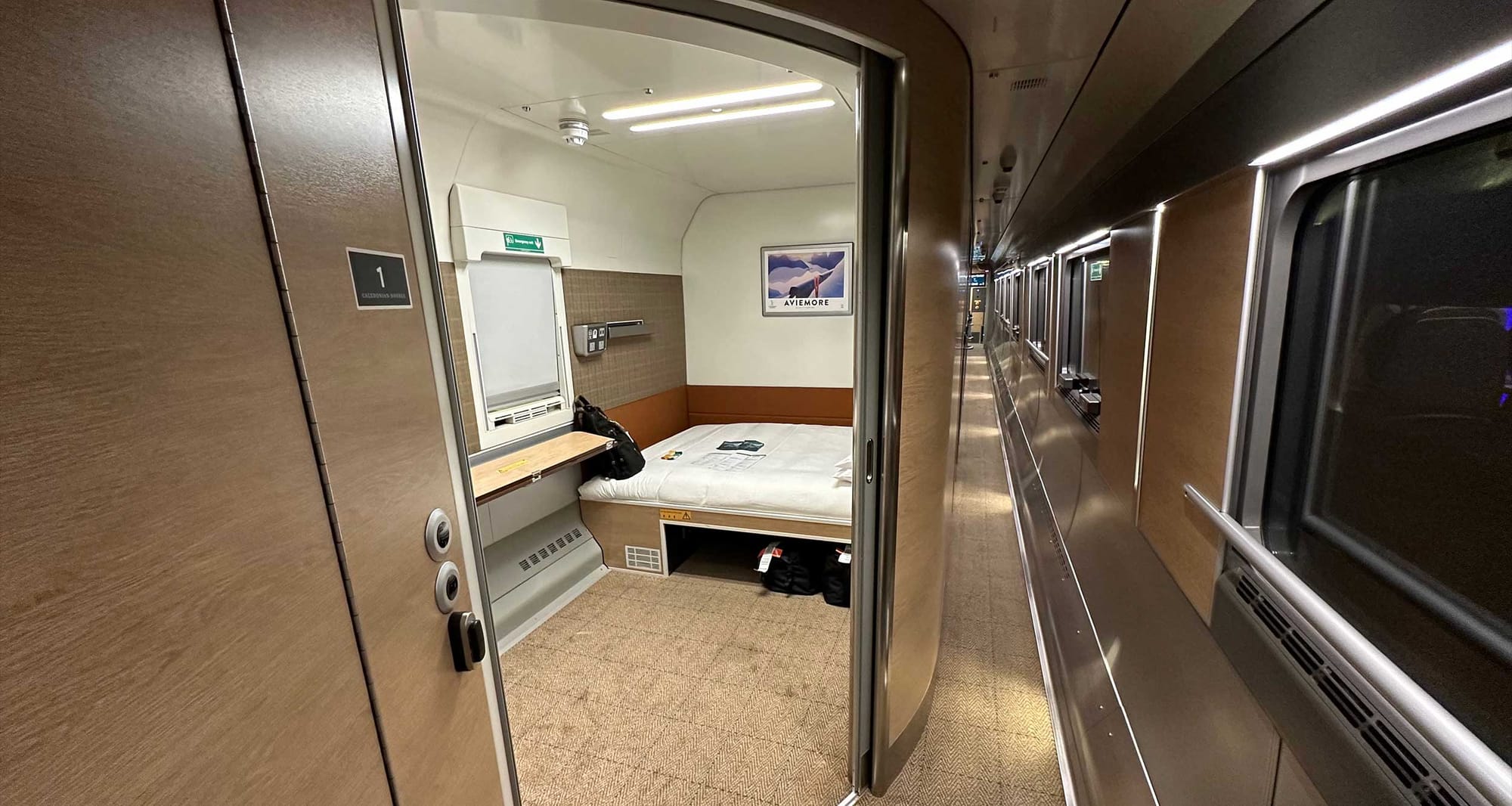 Wheelchair accessible cabin on Caledonian Sleeper train.